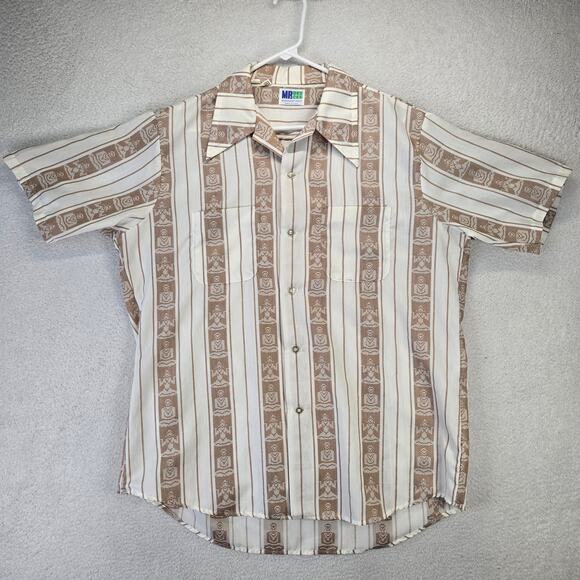 Vtg Mr. Dee Cee Button Up Shirt Mens L Daggar Point Collar Budda Striped Disco - Picture 1 of 13